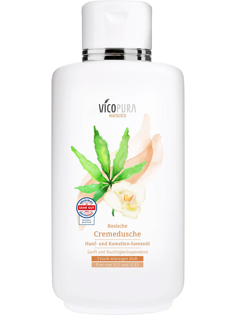 VICOPURA Basische Cremedusche frisch-würziger Duft mit exquisitem Hanfsamen- und Kameliensamenöl, frei von SLS/SLES